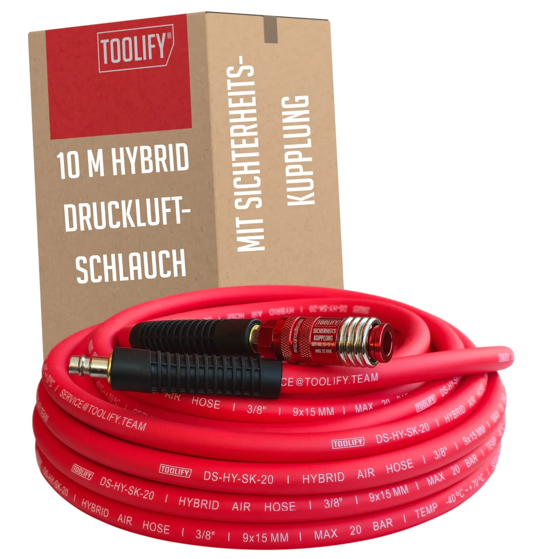 Druckluftschlauch 10 Meter mit Sicherheitskupplung
