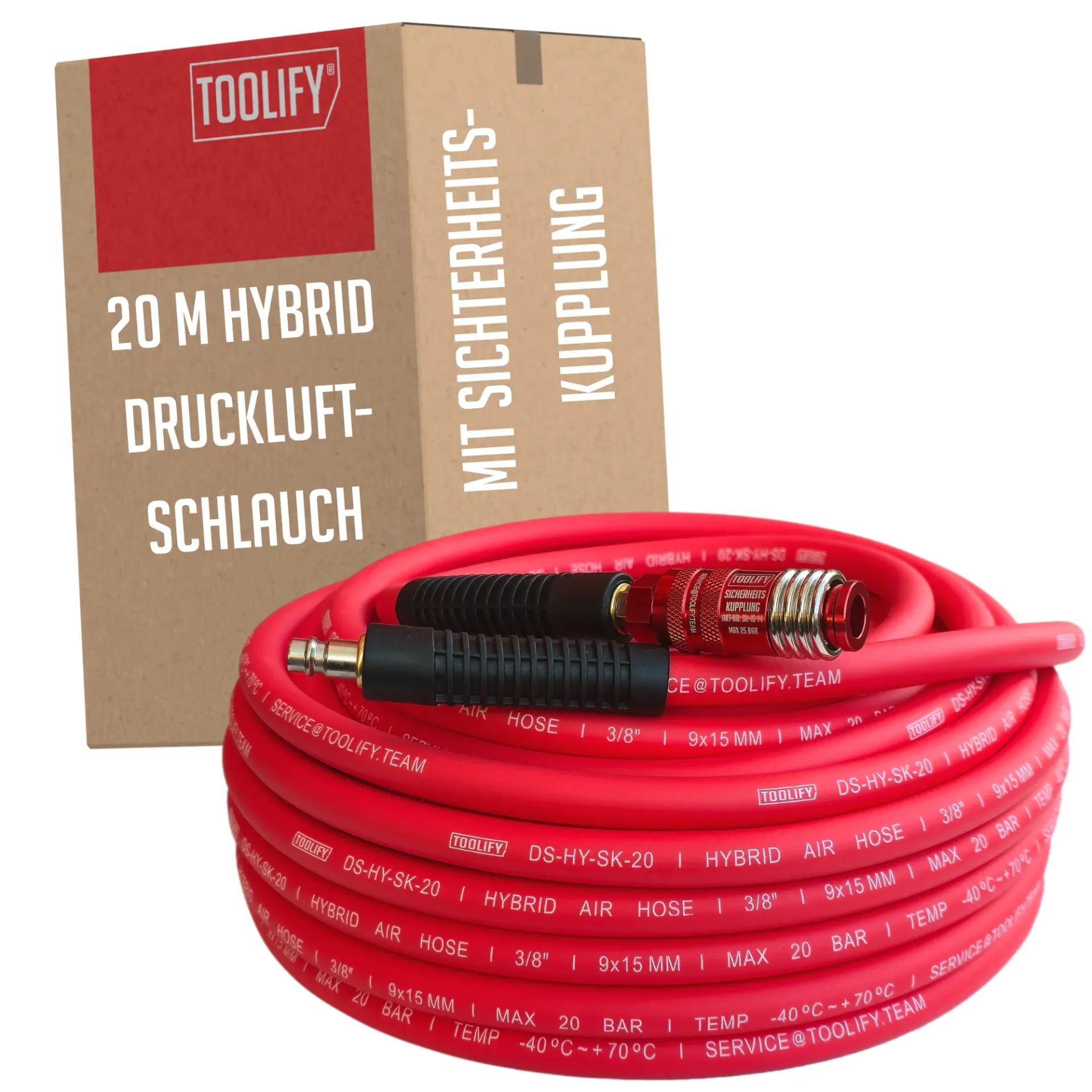 Druckluftschlauch 20 Meter mit Sicherheitskupplung